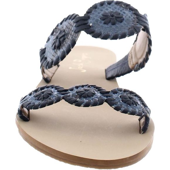 Jack Rogers Womens Navy Leather Embossed Flat Slide Sandals Shoes NWT - Picture 3 of 3